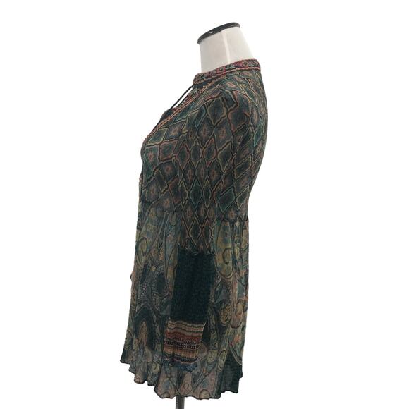 Soft Surroundings Shira Green Embroidered Tassel Neck Top - Picture 7 of 10